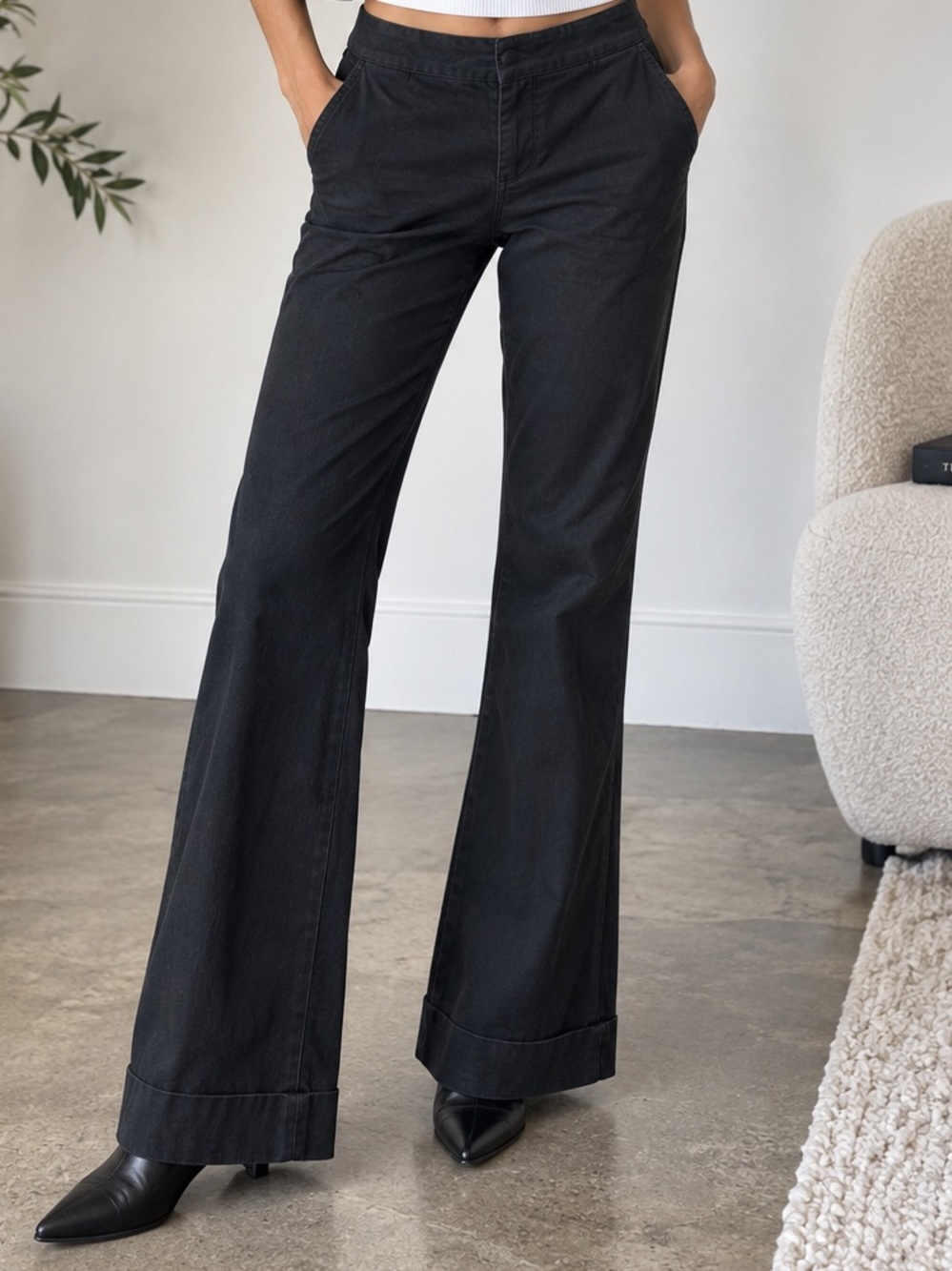 GAP Stretch Black Flare Trouser Pants Women’s 6R Cuffed Y2K